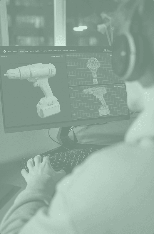 Person working on a 3D model of a drill